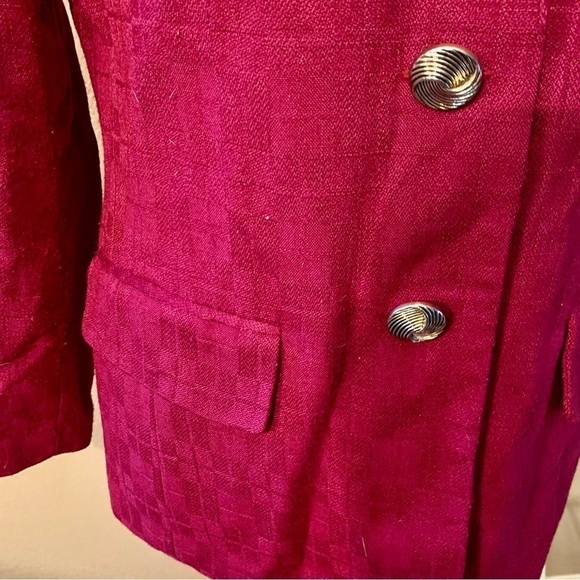 Vintage Blazer 8 HBS Ltd Magenta Checkered pattern Gold-tone Button-Up Classic - Picture 4 of 13